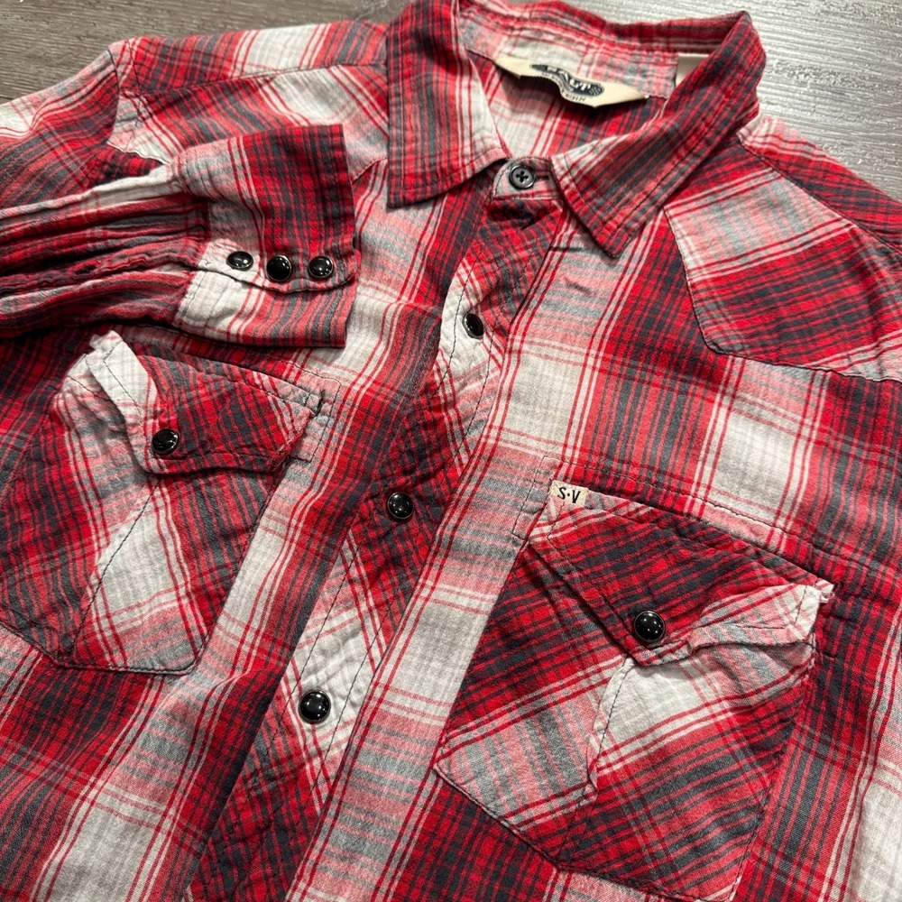 Salt Valley Western Shirt Men S Red Cotton Plaid Pearl Snap Western Rodeo Cowboy